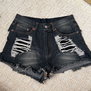 Distressed Dark Denim Shorts